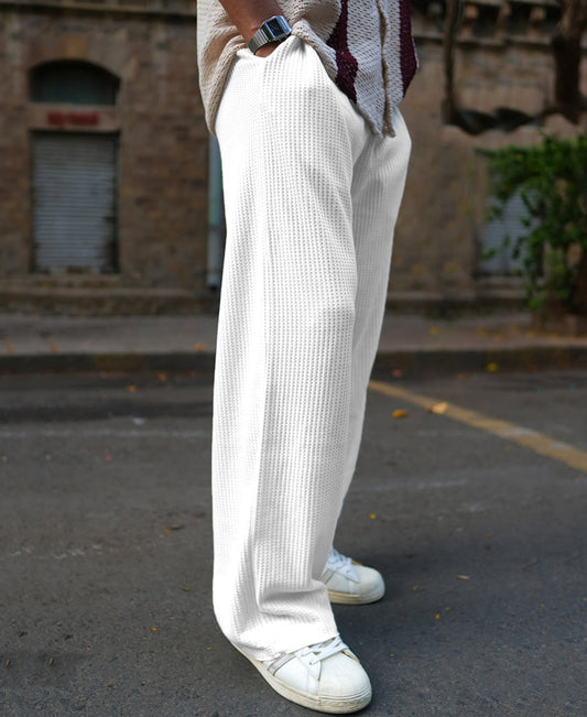 Cream Waffle Baggy Fit Track Pant